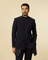 Dark Blue Self Patterned Indo Western Set